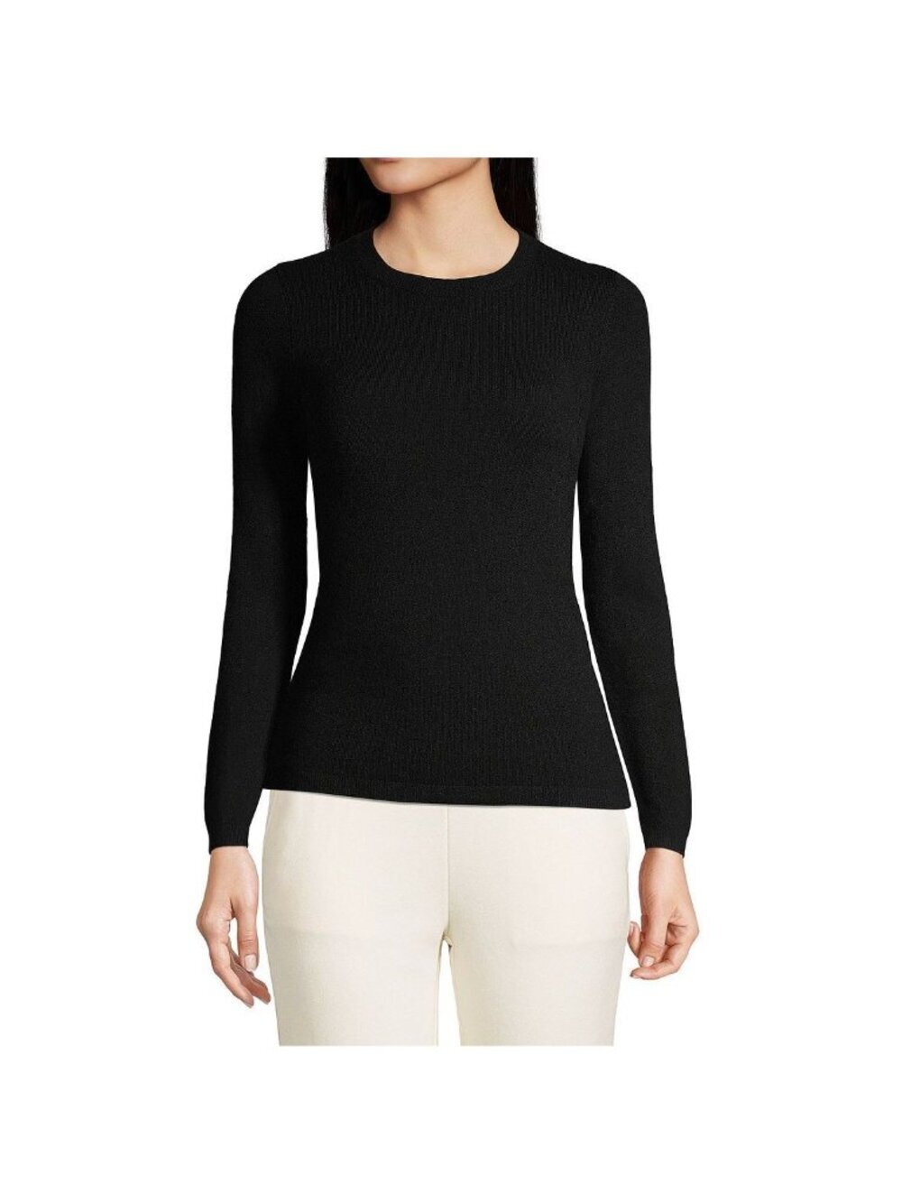Lands' End Crewneck Cashmere Sweater Black Size S Long Sleeve